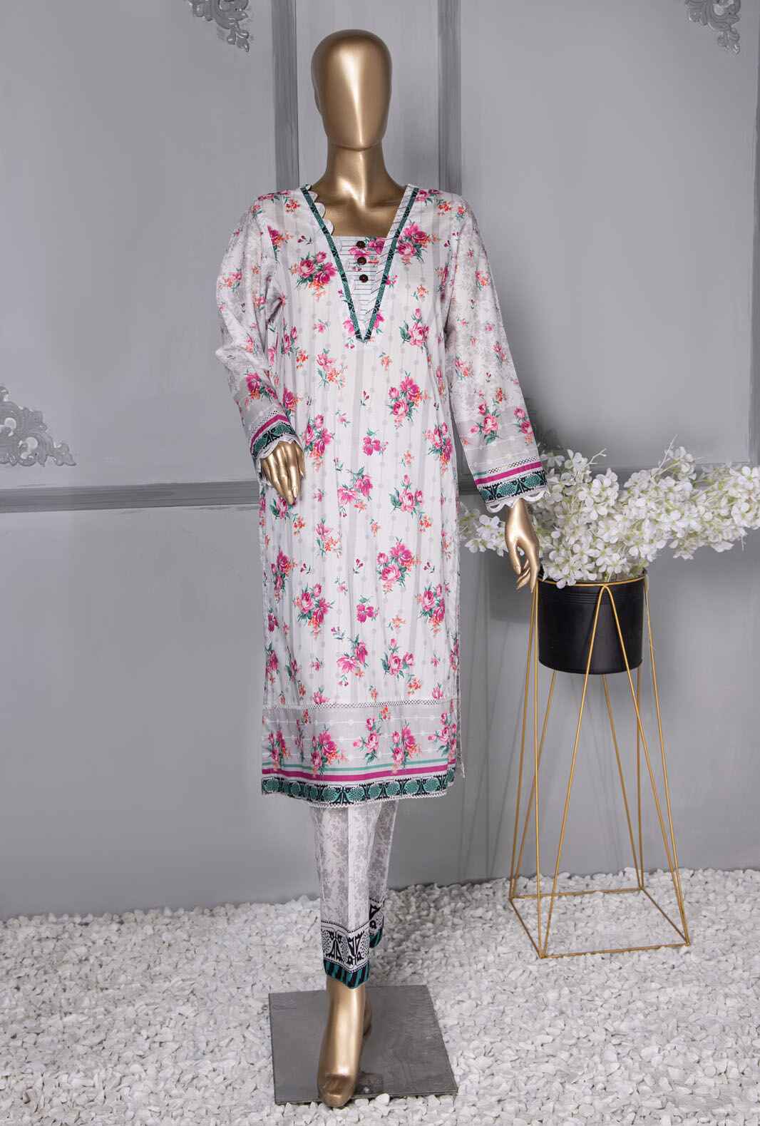 HZ Floral Vibes Co-Ords Printed Lawn Unstitched 2-Piece Suit - FVC-1005