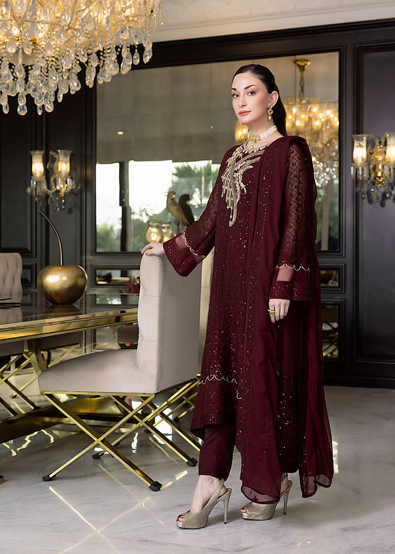 Merakish Luxury Chiffon Volume-10 Unstitched 3-Piece Suit-MLC-V10-HVD0764
