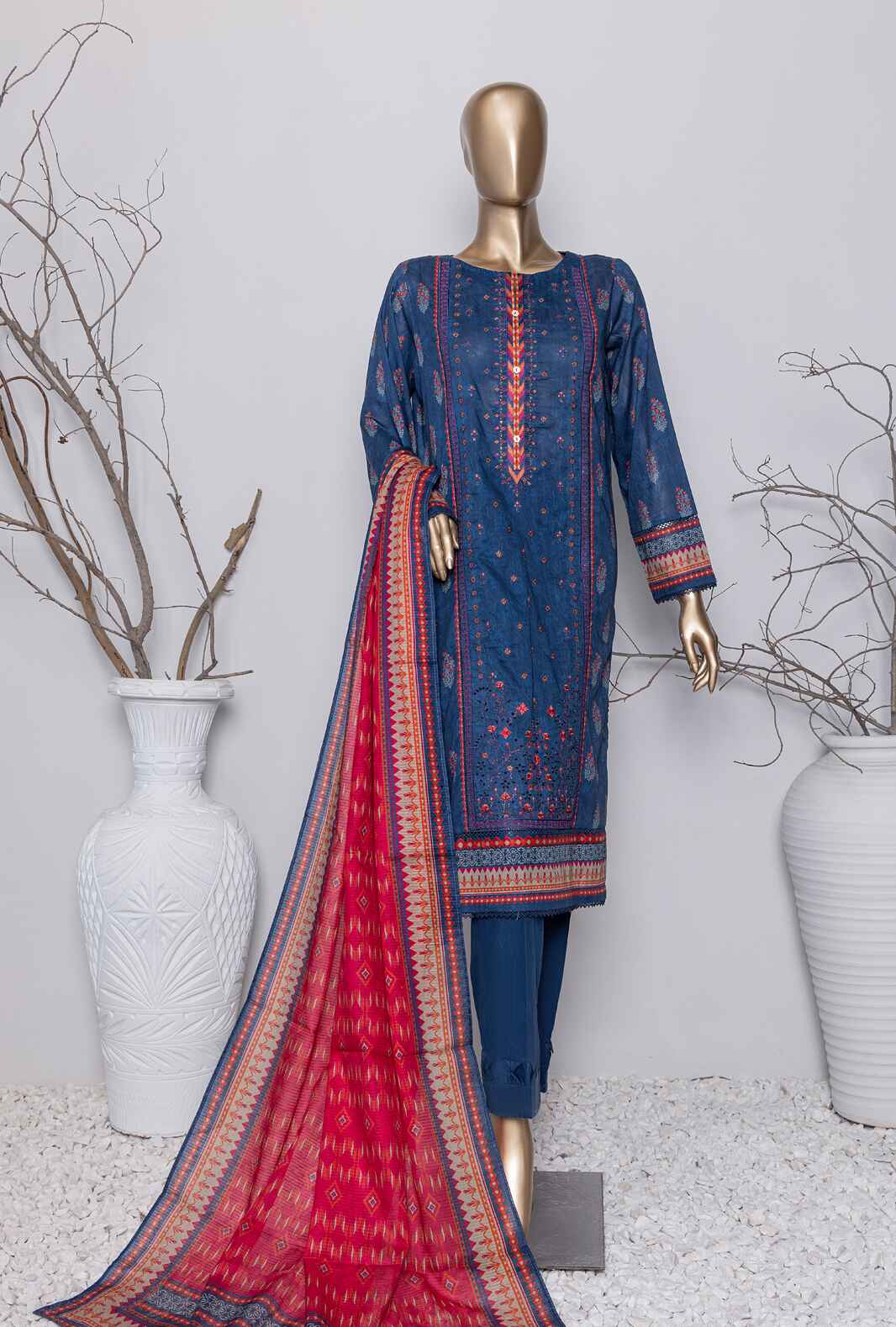 HZ Asasa Premium Embroidered Lawn Unstitched 3-Piece Suit - AEL-41