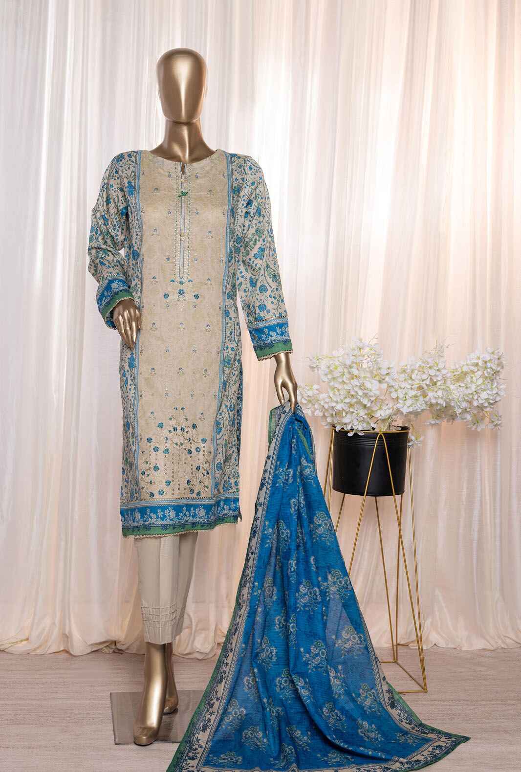 HZ Asasa Premium Embroidered Lawn Unstitched 3-Piece Suit -AEL-88