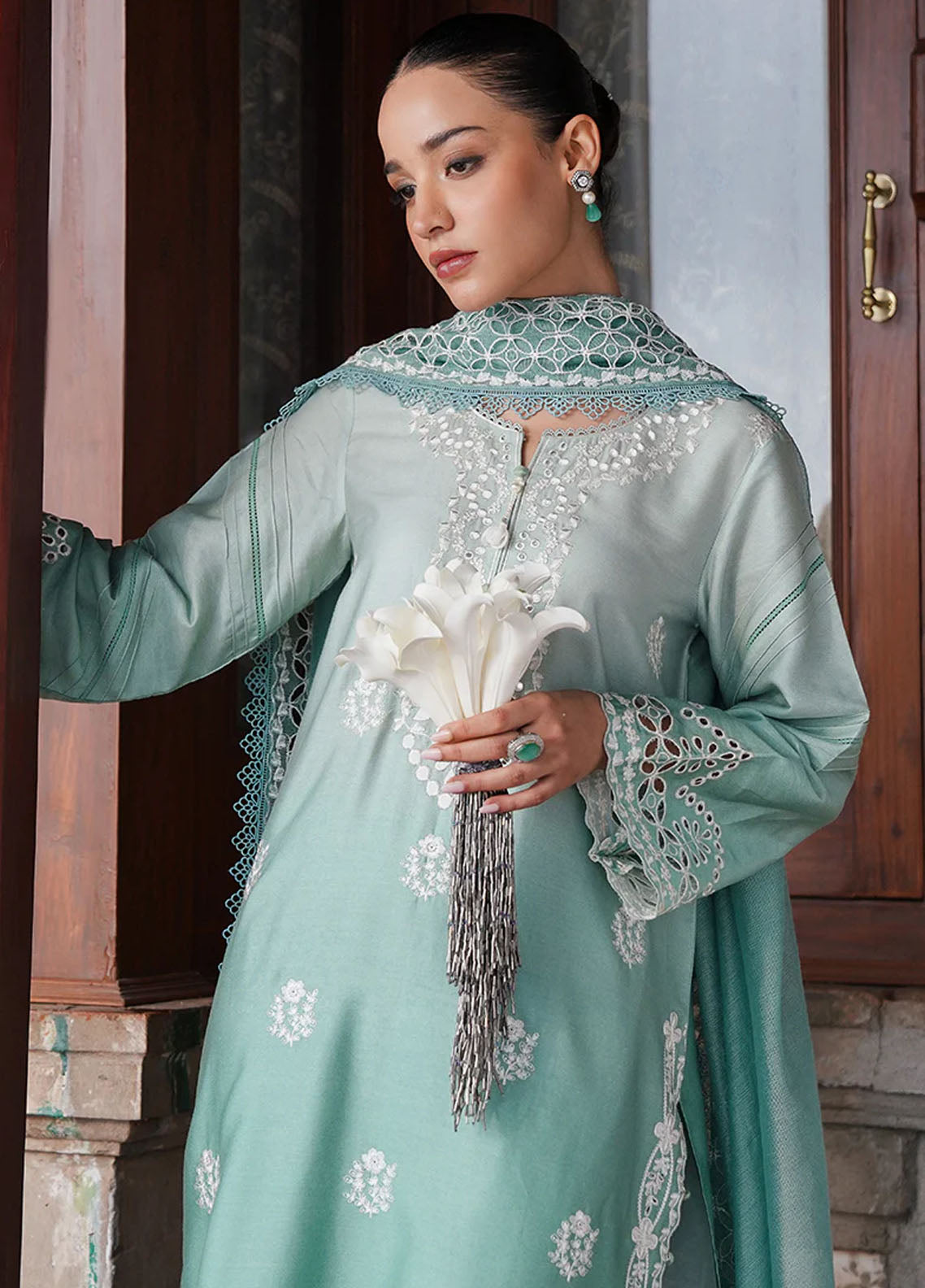 Cross Stitch Satin De Luxe Unstitched 3-Piece Suit - CS-SDL-103-AQUA MELODY
