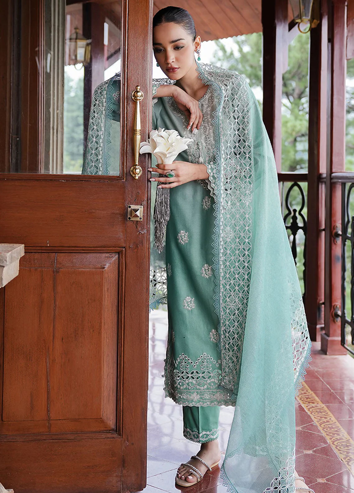 Cross Stitch Satin De Luxe Unstitched 3-Piece Suit - CS-SDL-103-AQUA MELODY