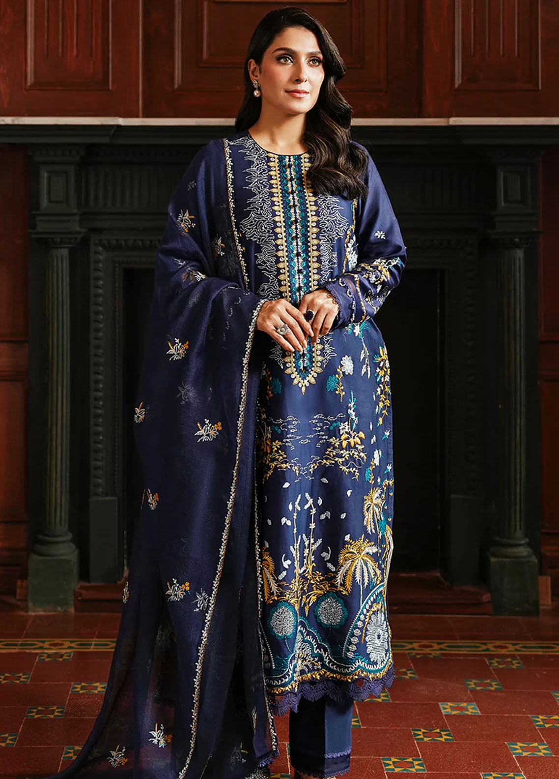 Cross Stitch Satin De Luxe Unstitched 3-Piece Suit - CS-SDL-108-CELESTIAL NAVY