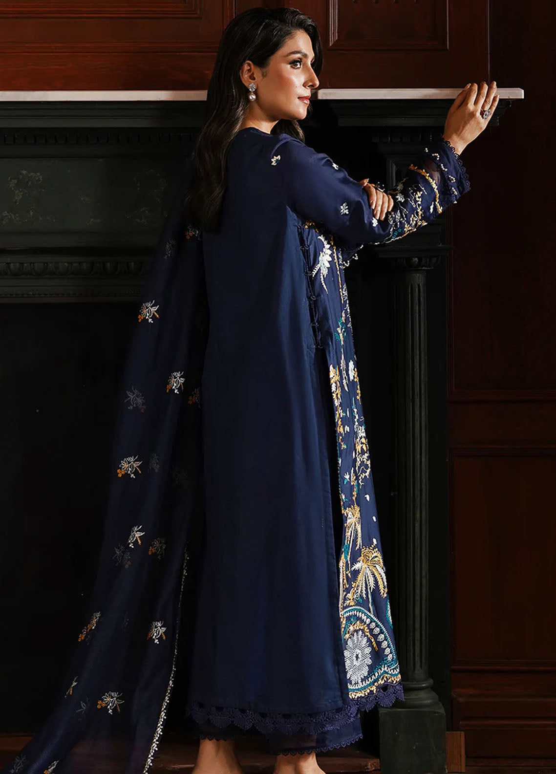 Cross Stitch Satin De Luxe Unstitched 3-Piece Suit - CS-SDL-108-CELESTIAL NAVY