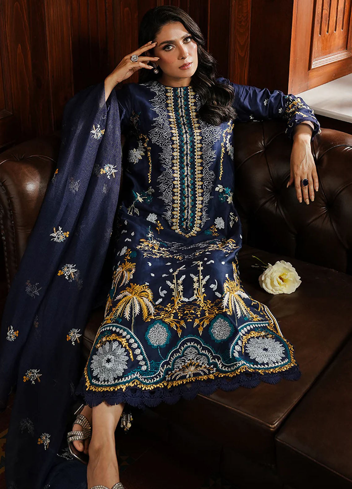 Cross Stitch Satin De Luxe Unstitched 3-Piece Suit - CS-SDL-108-CELESTIAL NAVY