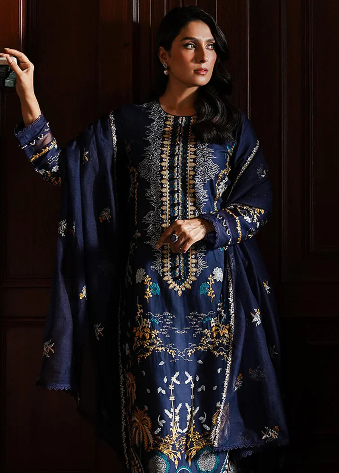 Cross Stitch Satin De Luxe Unstitched 3-Piece Suit - CS-SDL-108-CELESTIAL NAVY
