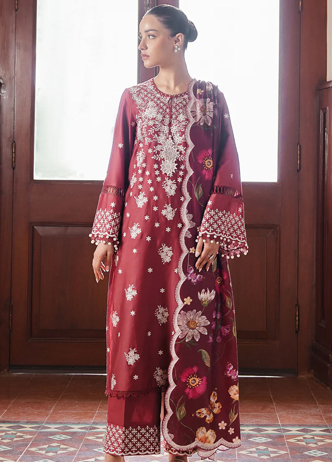 Cross Stitch Satin De Luxe Unstitched 3-Piece Suit - CS-SDL-111-DEEP BERRY