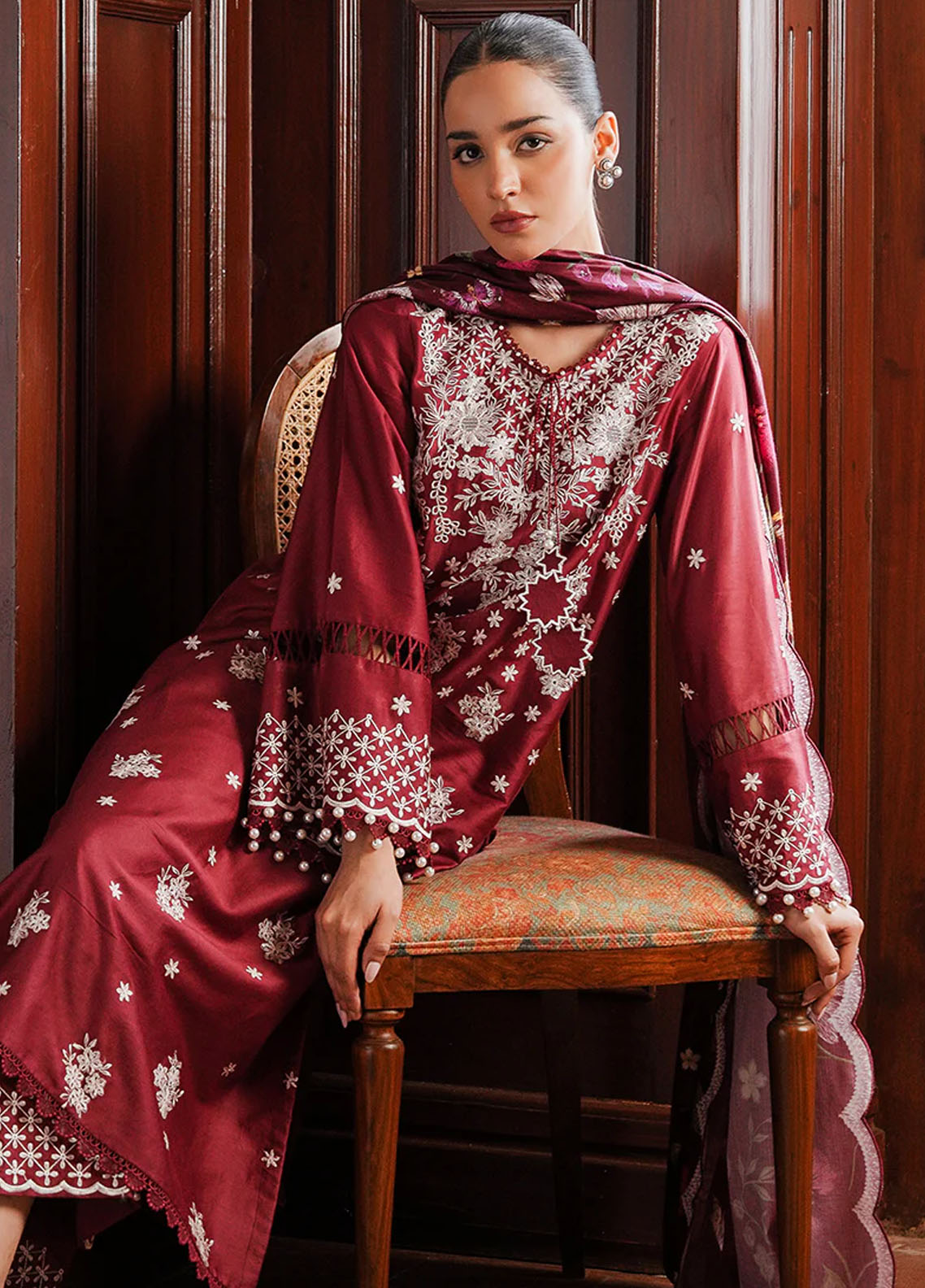 Cross Stitch Satin De Luxe Unstitched 3-Piece Suit - CS-SDL-111-DEEP BERRY