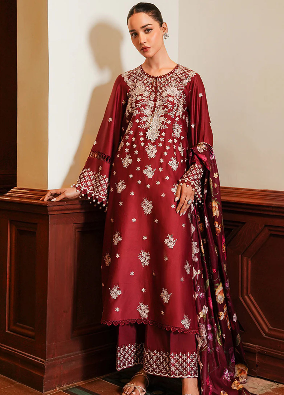 Cross Stitch Satin De Luxe Unstitched 3-Piece Suit - CS-SDL-111-DEEP BERRY