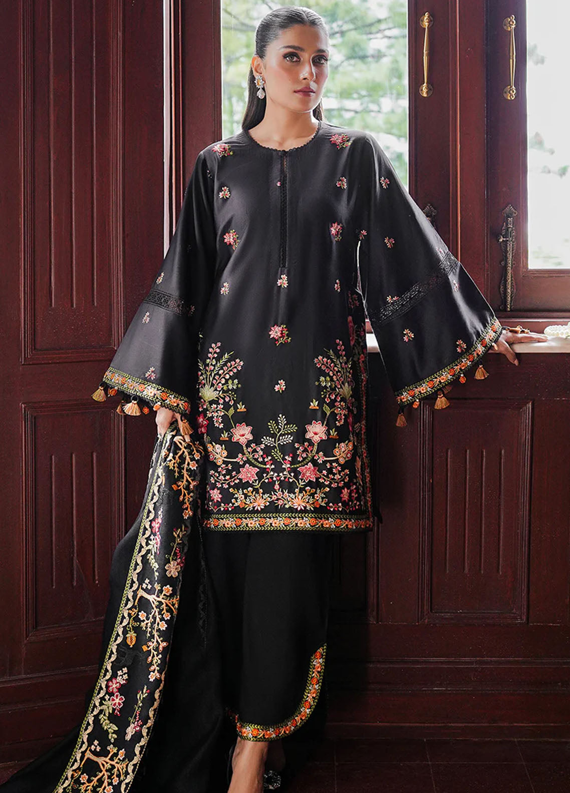 Cross Stitch Satin De Luxe Unstitched 3-Piece Suit - CS-SDL-112-RAVEN BLOOM