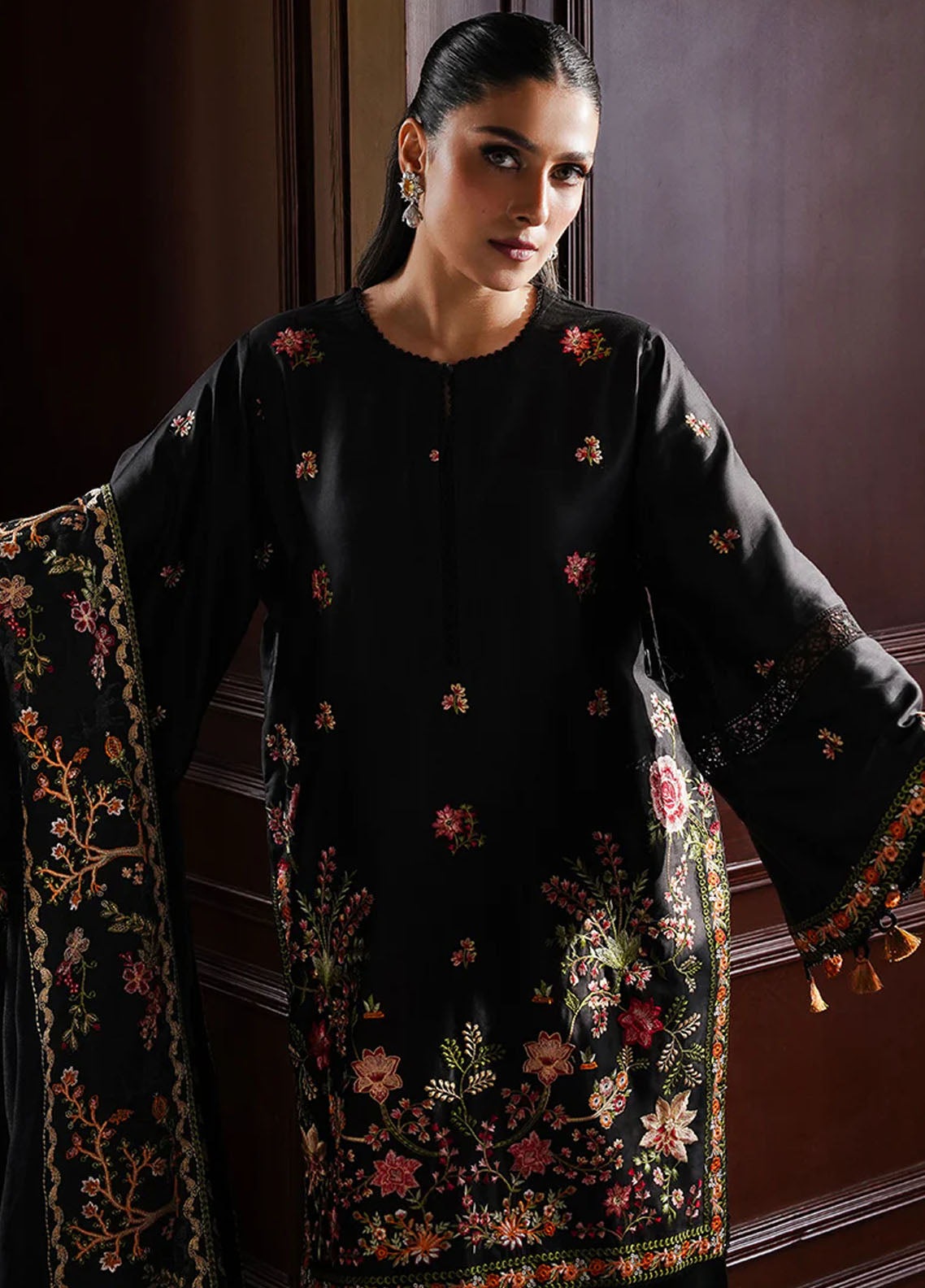 Cross Stitch Satin De Luxe Unstitched 3-Piece Suit - CS-SDL-112-RAVEN BLOOM