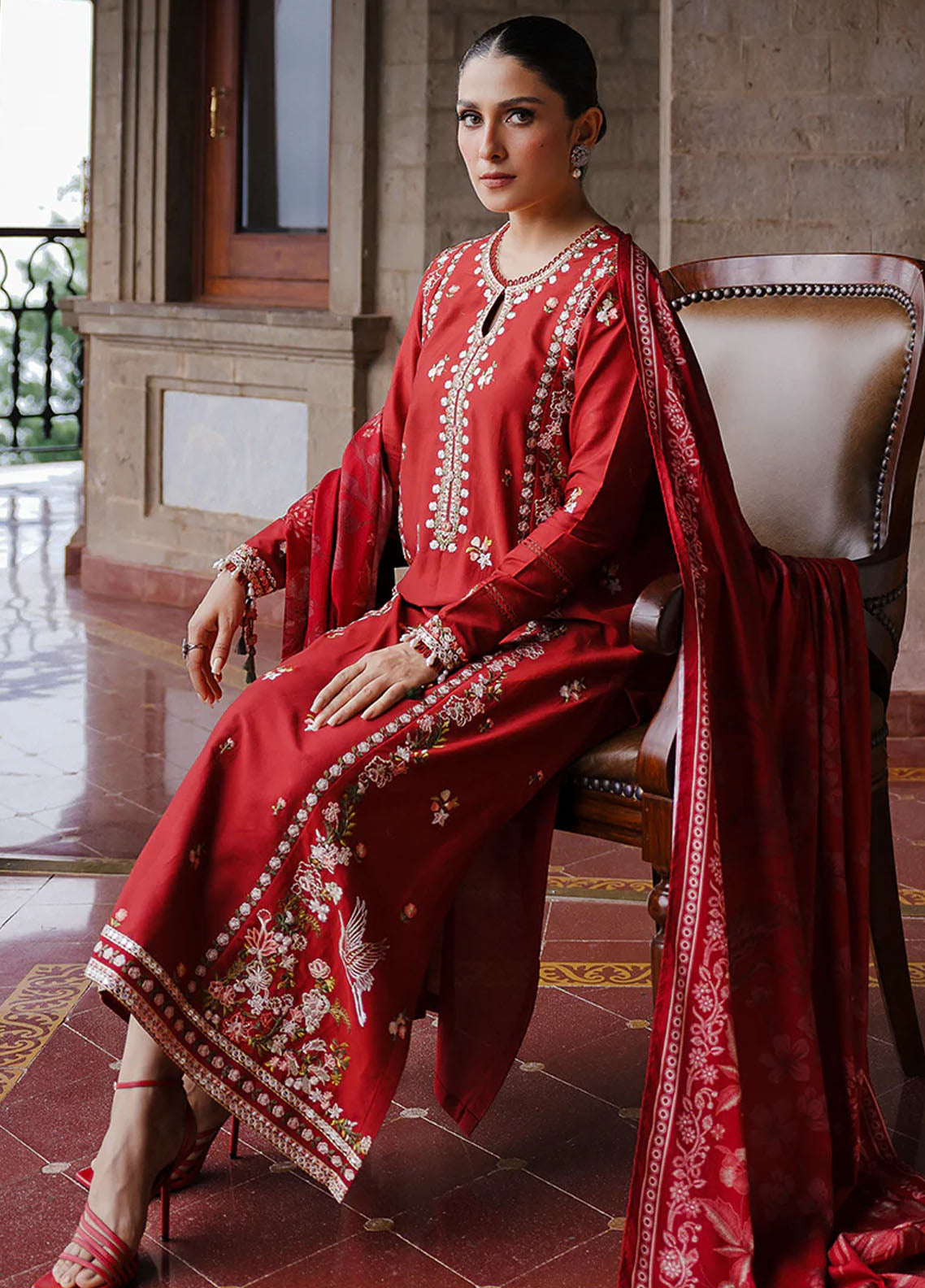 Cross Stitch Satin De Luxe Unstitched 3-Piece Suit - CS-SDL-106-RUBY WHISPER