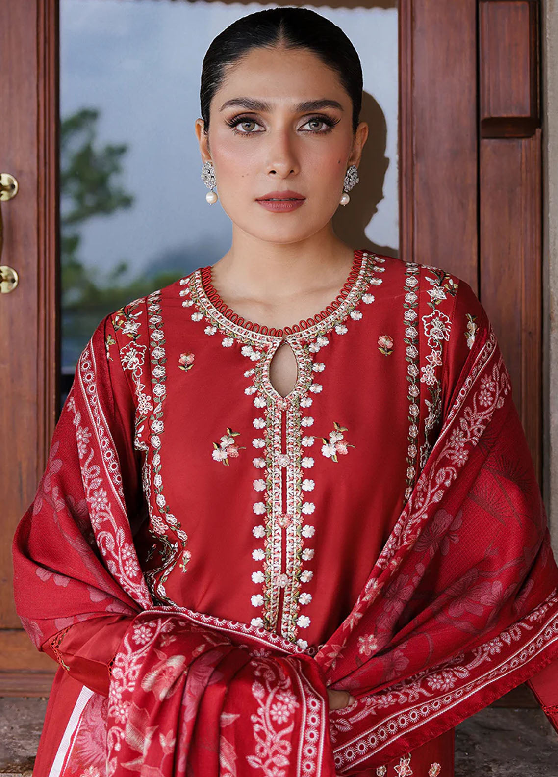 Cross Stitch Satin De Luxe Unstitched 3-Piece Suit - CS-SDL-106-RUBY WHISPER