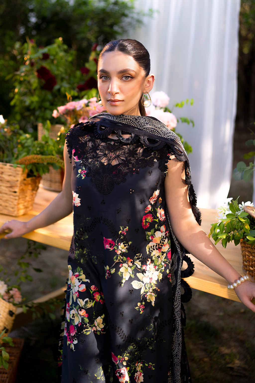 Neeshay Summer Lines Printkari Unstitched 3-Piece Suit - NOIR