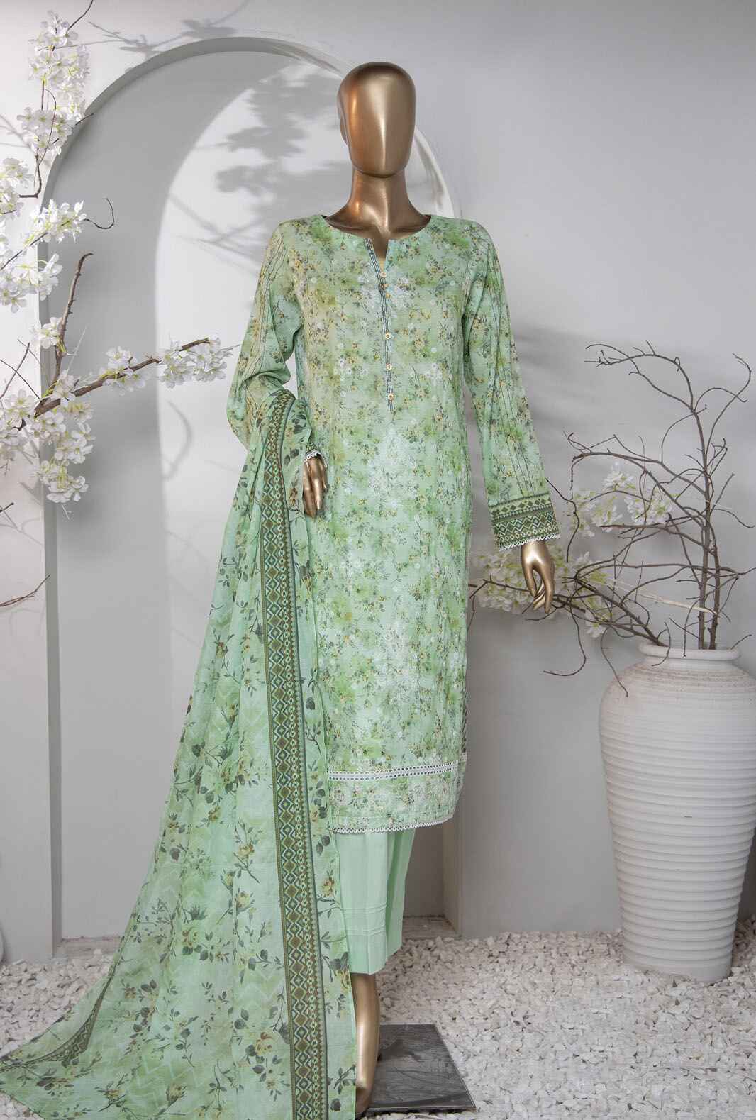 HZ Dhagakari Digital Printed Lawn Unstitched 3-Piece Suit - PDE-800