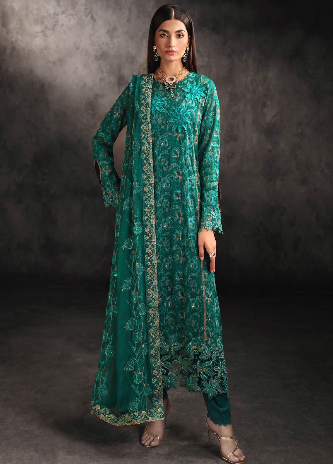 RajBari Sage Formals Edition Unstitched 4-Piece Suit - RSF-01-OPULENCE