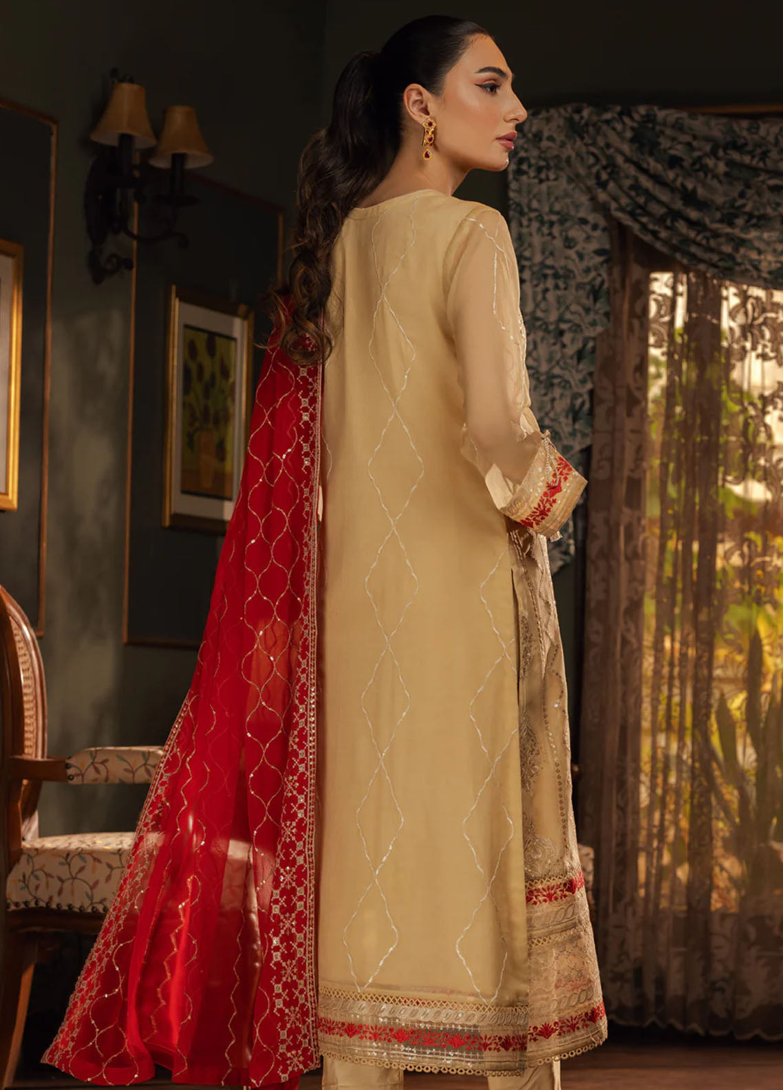 Shamooz Pret Chiffon Formals Stitched 3-Piece Suit - SEM-0680-CAMEL