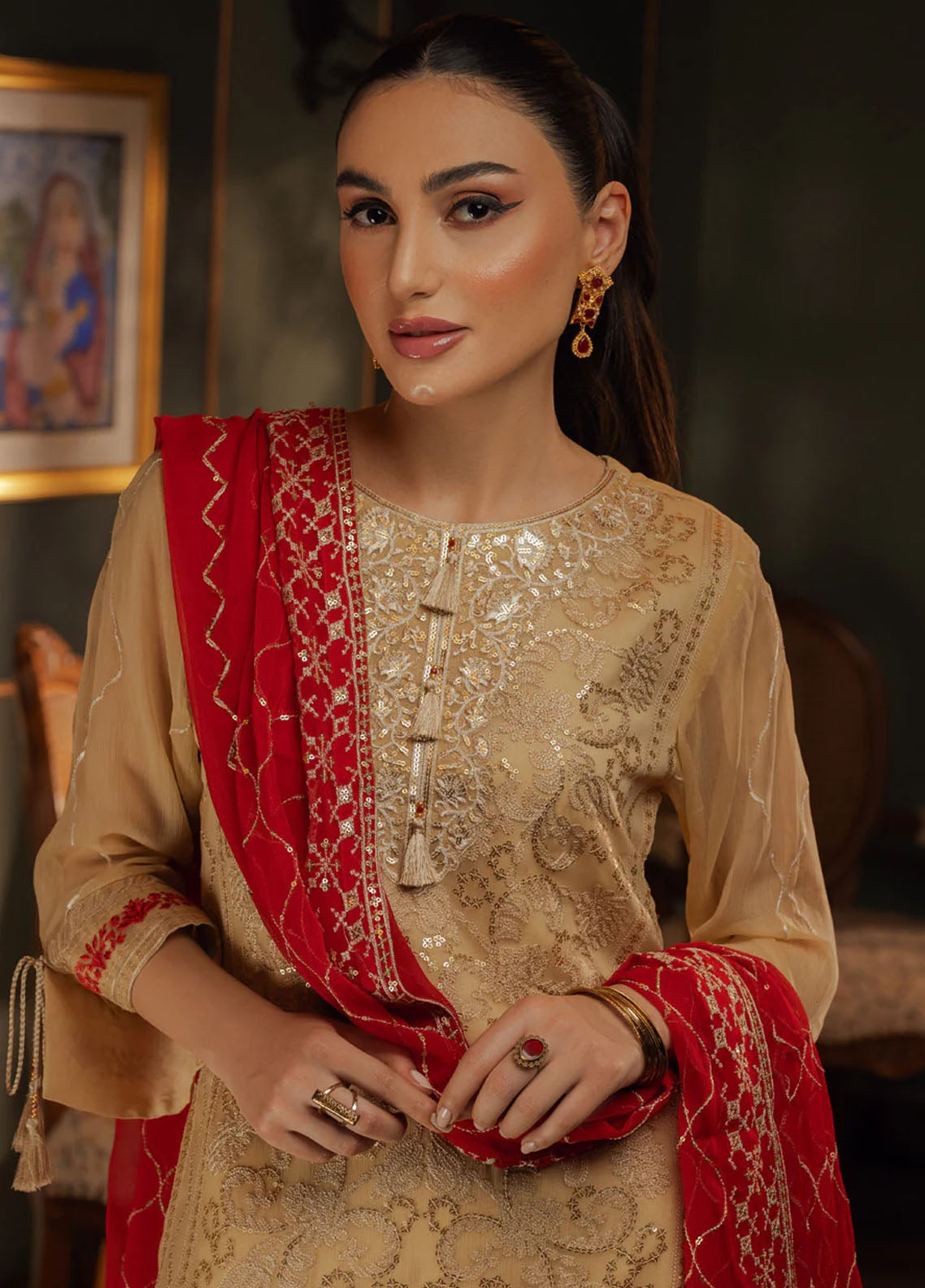 Shamooz Pret Chiffon Formals Stitched 3-Piece Suit - SEM-0680-CAMEL