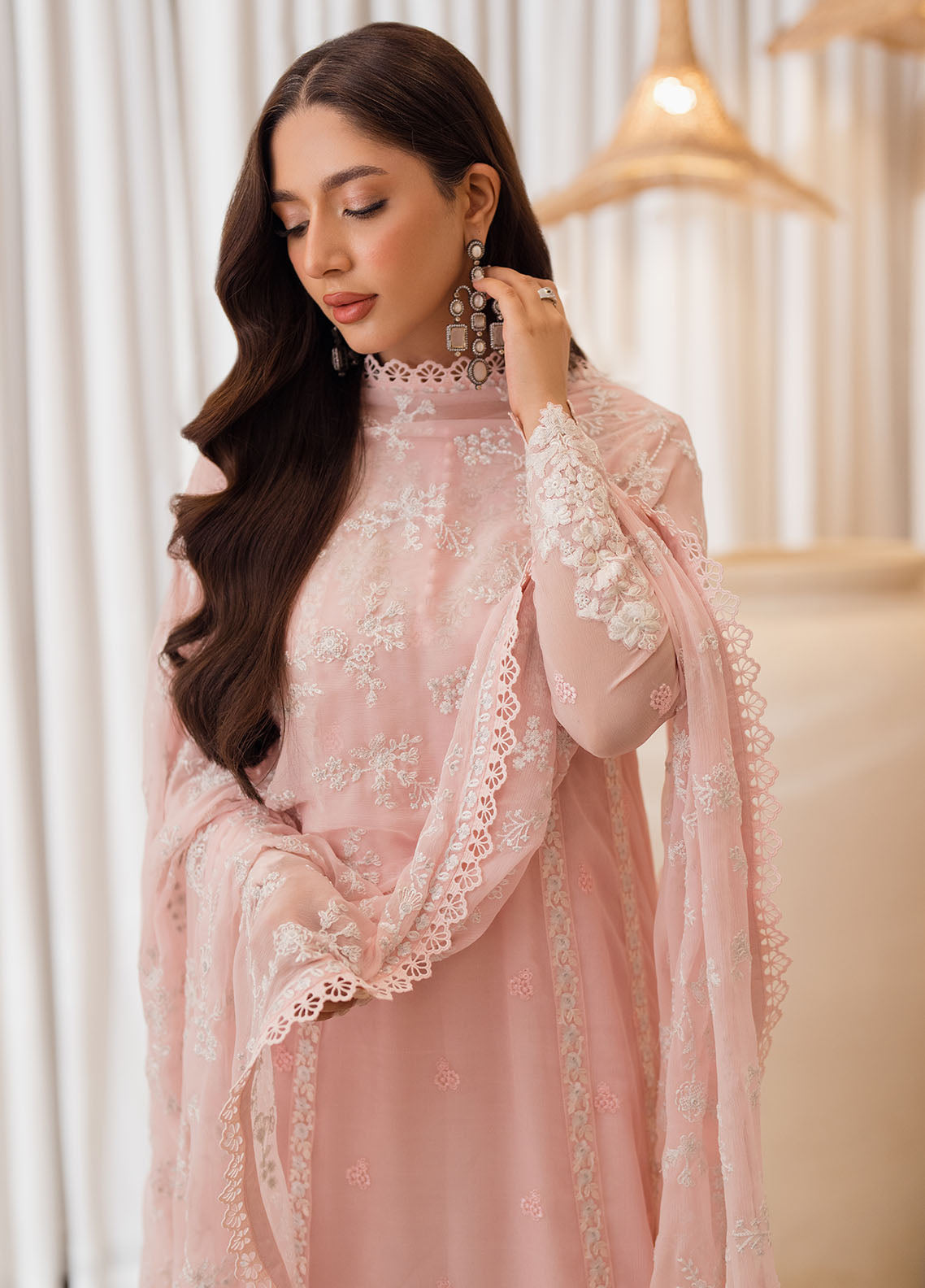 Azure Ensembles Chiffon Unstitched 3-Piece Suit - ESPD-073-PINK DELIGHT