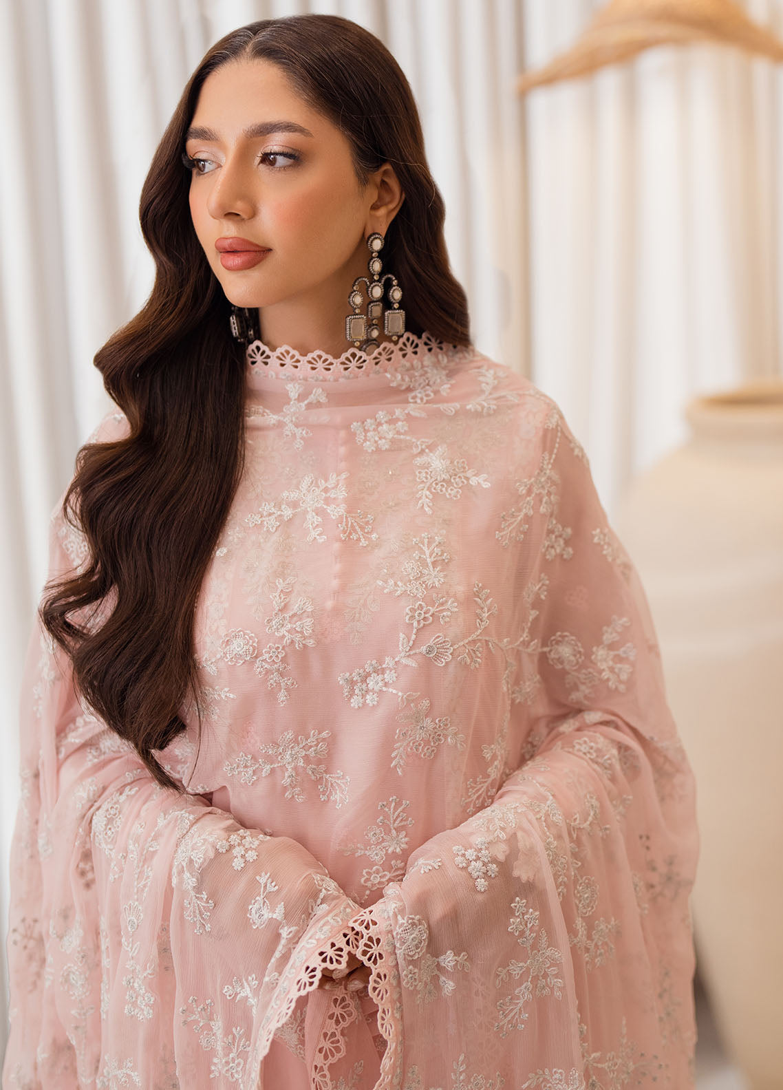 Azure Ensembles Chiffon Unstitched 3-Piece Suit - ESPD-073-PINK DELIGHT