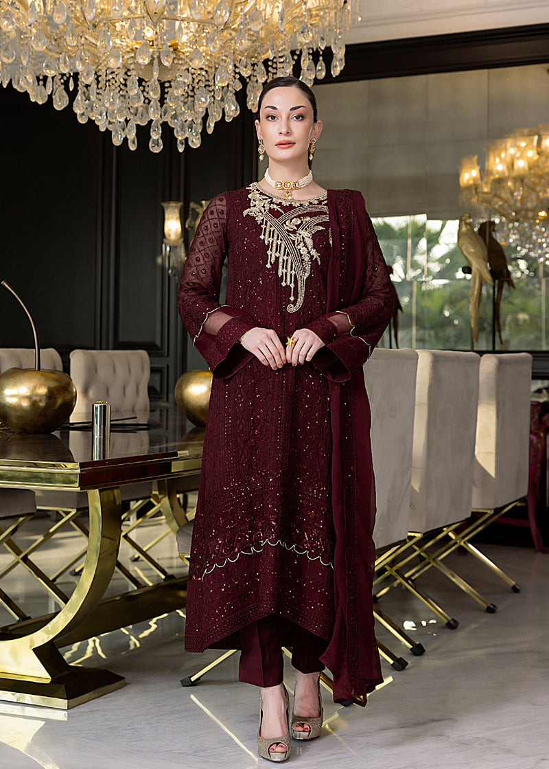 Merakish Luxury Chiffon Volume-10 Unstitched 3-Piece Suit-MLC-V10-HVD0764